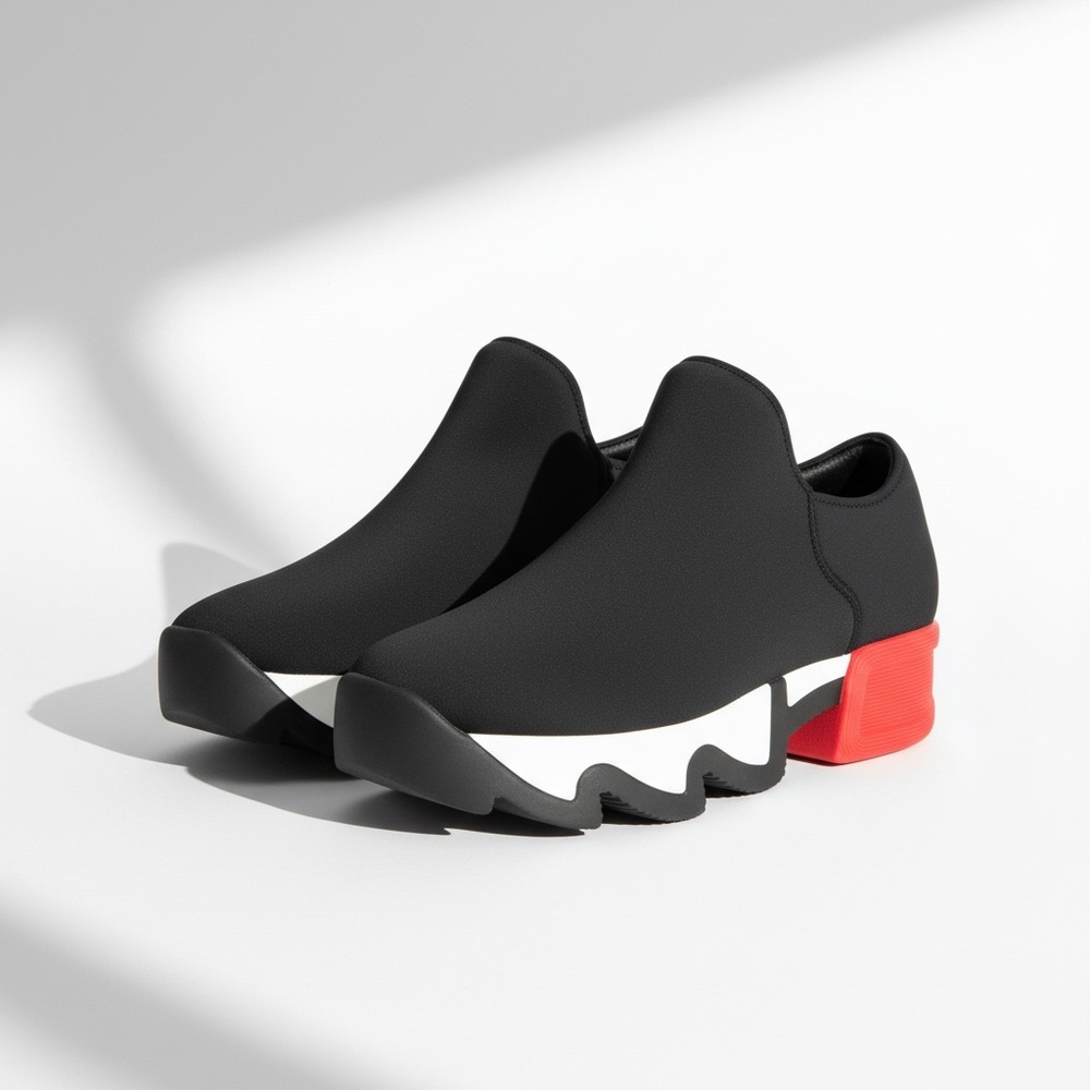iRi NYC WES I Low-Top Sneaker - Black Neoprene Jagged Platform - Size 39